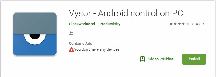 Vysor - Android contrl on PC