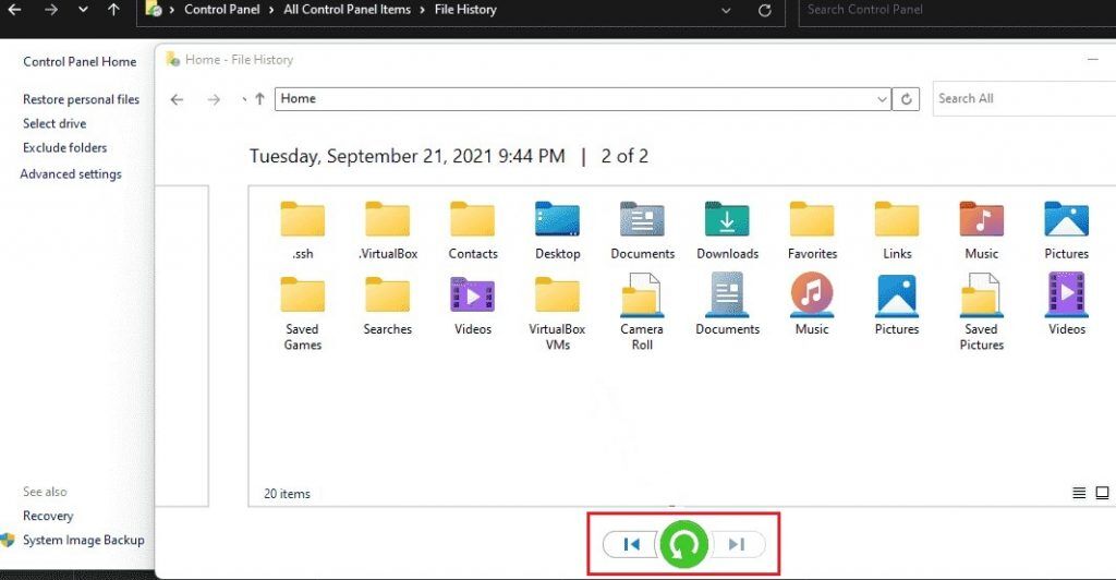 Restore Files and Folder from File History
